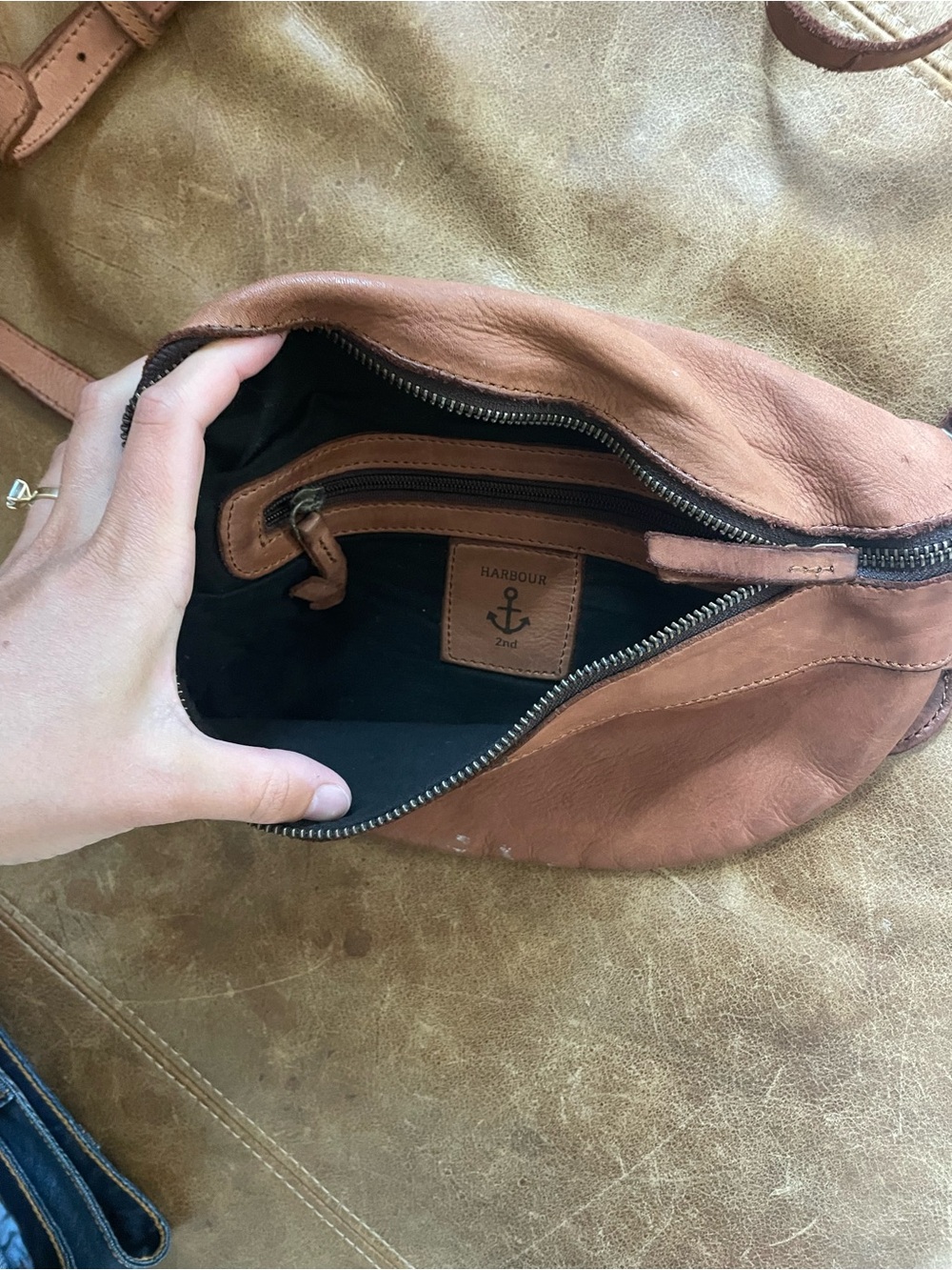 Women’s Tan Leather Crossbody Belt Bag with Anchor Accent - Picture 2 of 4
